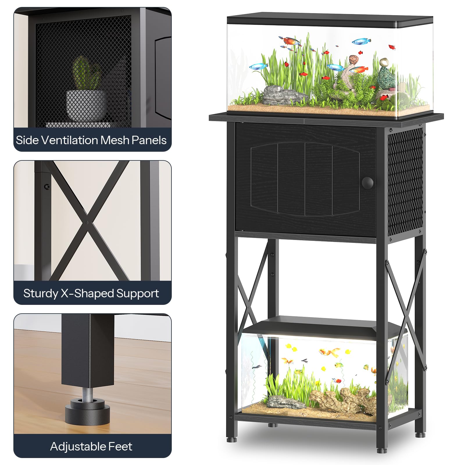 HOOBRO aquarium stand 3-tier design—ample space for multiple tanks and accessories