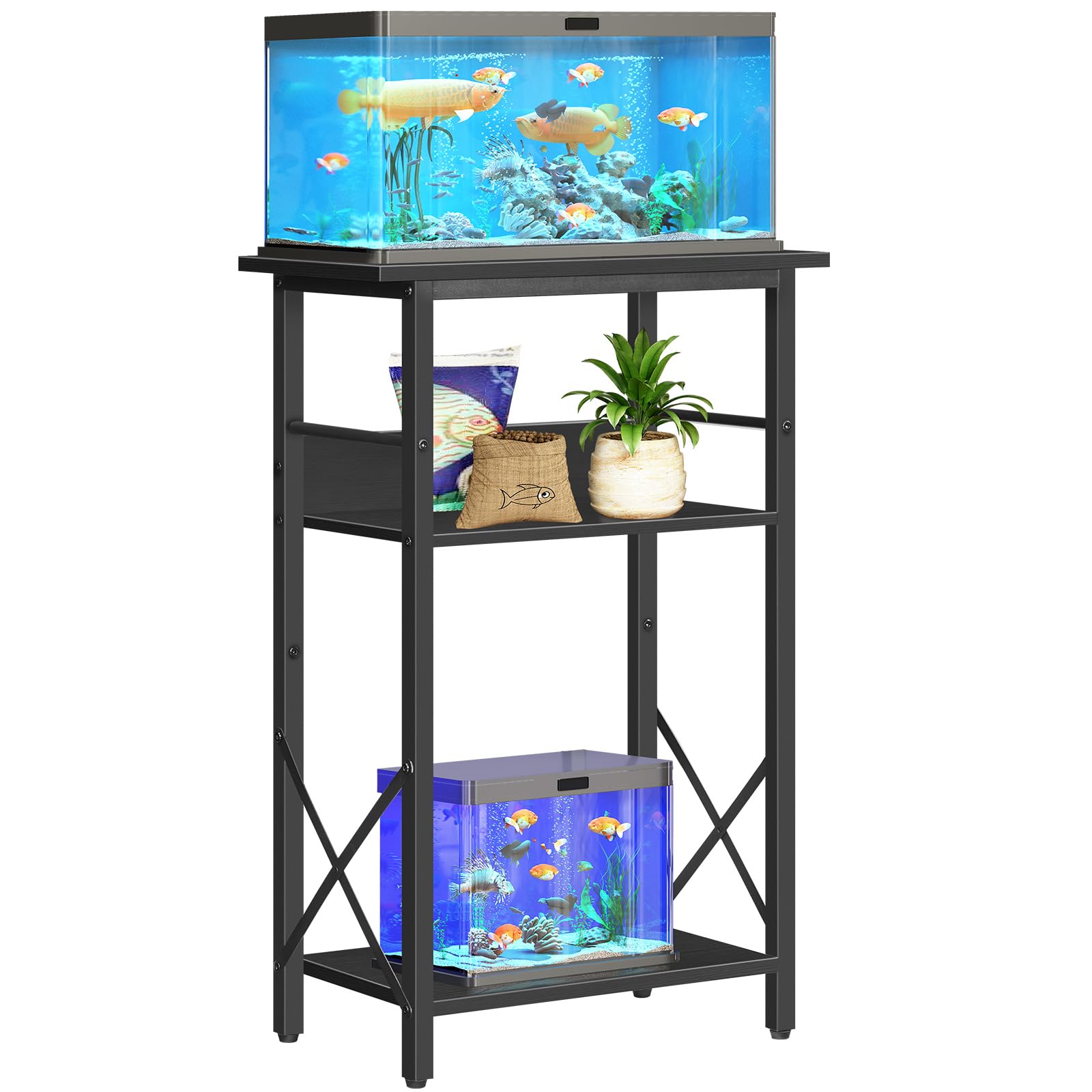 HOOBRO aquarium stand front view highlighting space-saving 3-tier design.