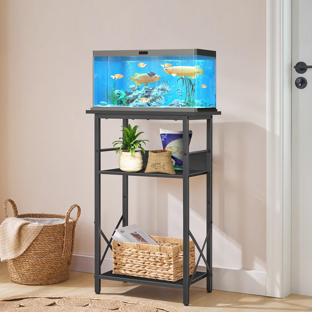 HOOBRO aquarium stand side storage view emphasizes built-in shelves for tools and accessories.