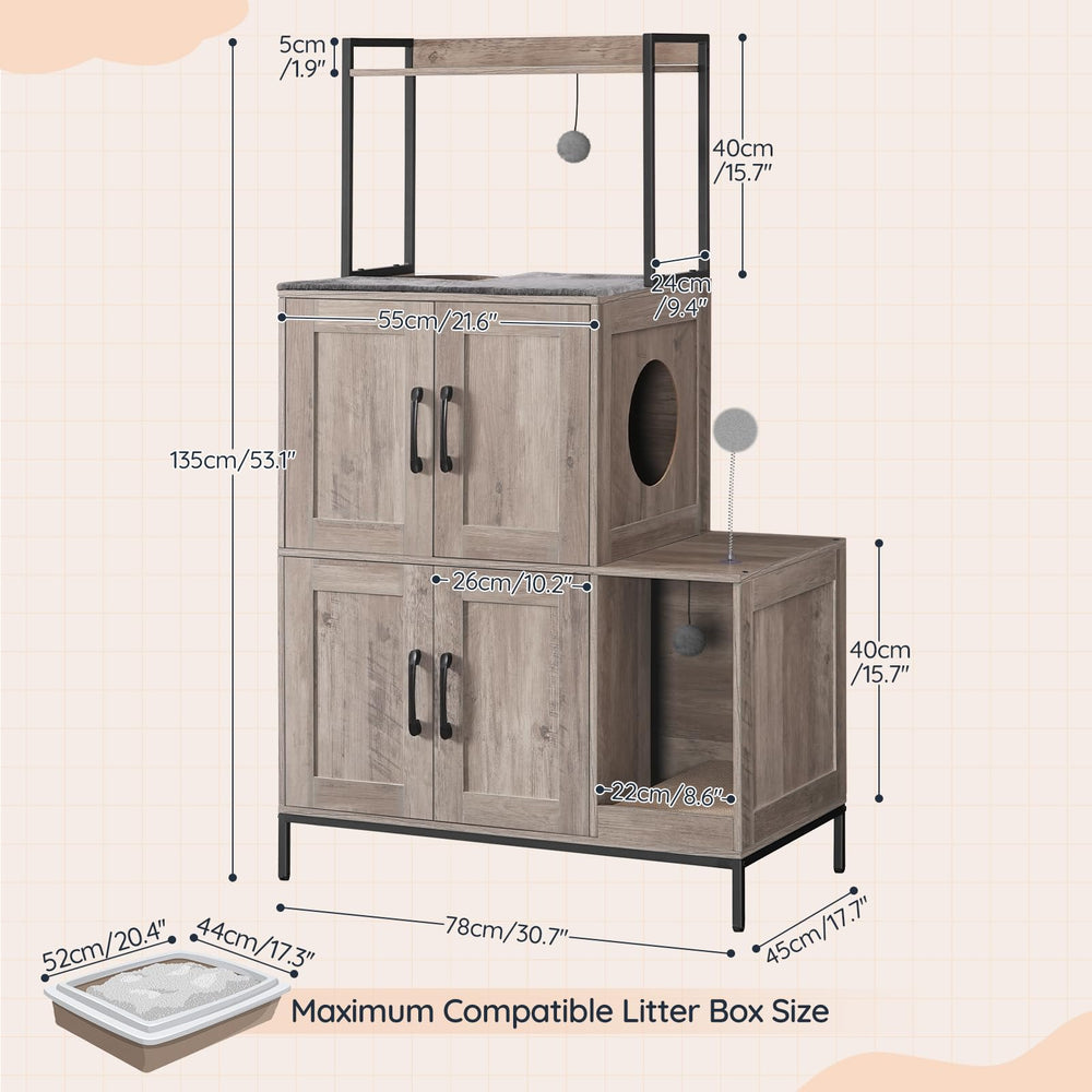 HOOBRO cat litter box enclosure two dangling plush balls for feline play