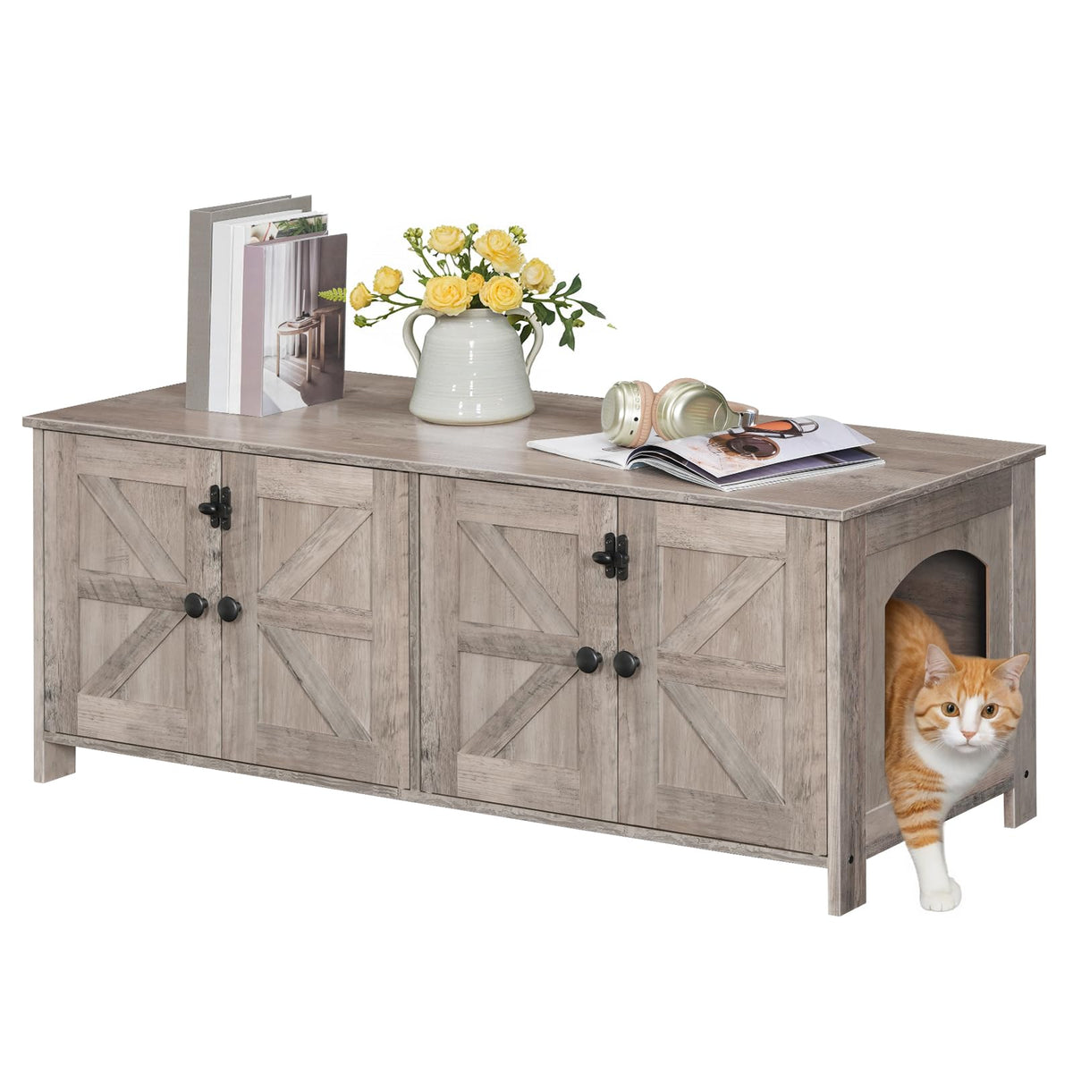 HOOBRO cat-litter-box-enclosure dual-room design hides litter and reduces odors in living spaces.