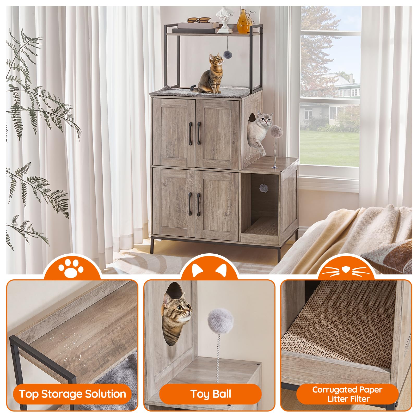 HOOBRO cat litter box enclosure elevated bottom enables easier cleaning