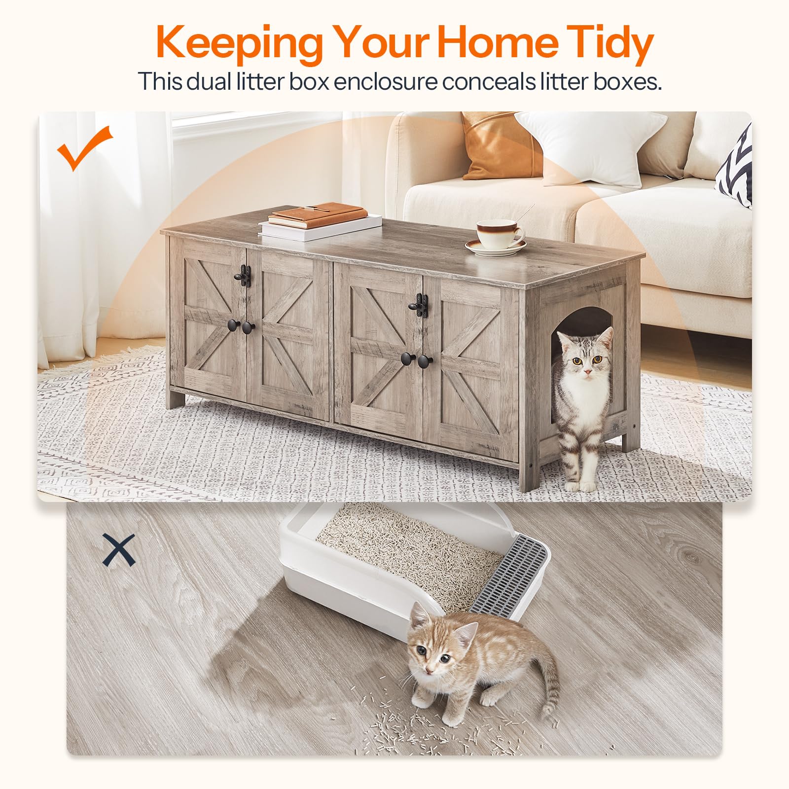 HOOBRO interior-space offers ample room for two felines to relax and nest.