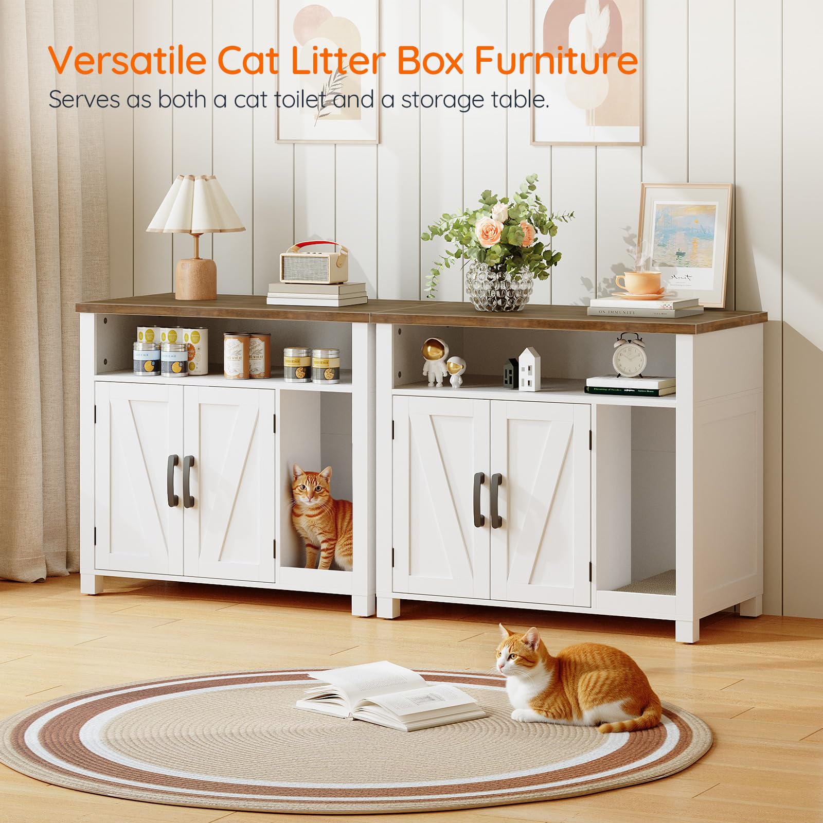 HOOBRO cat litter box enclosure privacy door closeup showing odor control and tidy space