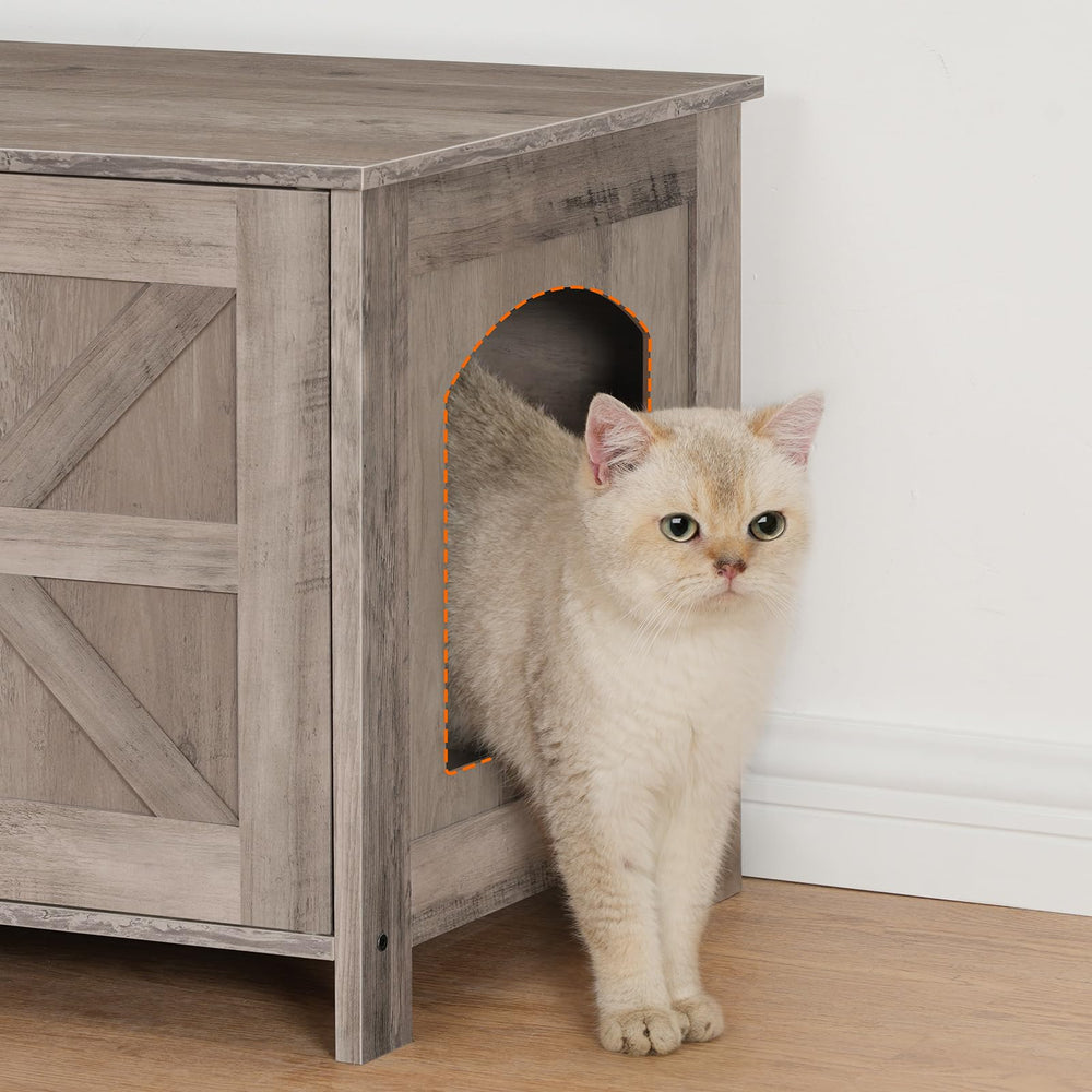 HOOBRO storage-cabinet keeps cat essentials neatly organized and accessible.