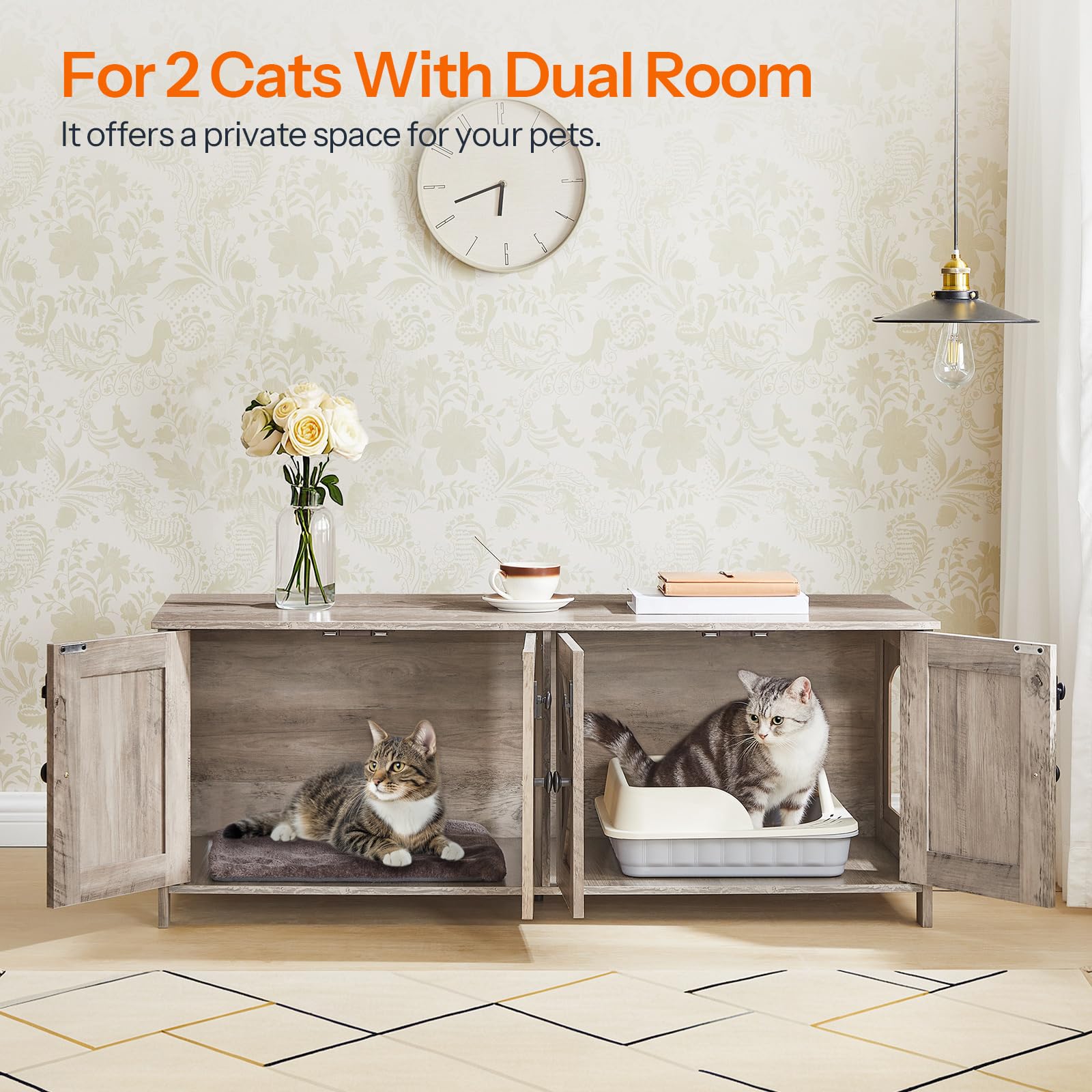 HOOBRO wooden-veneer finish blends with home decor while offering a discreet litter solution.