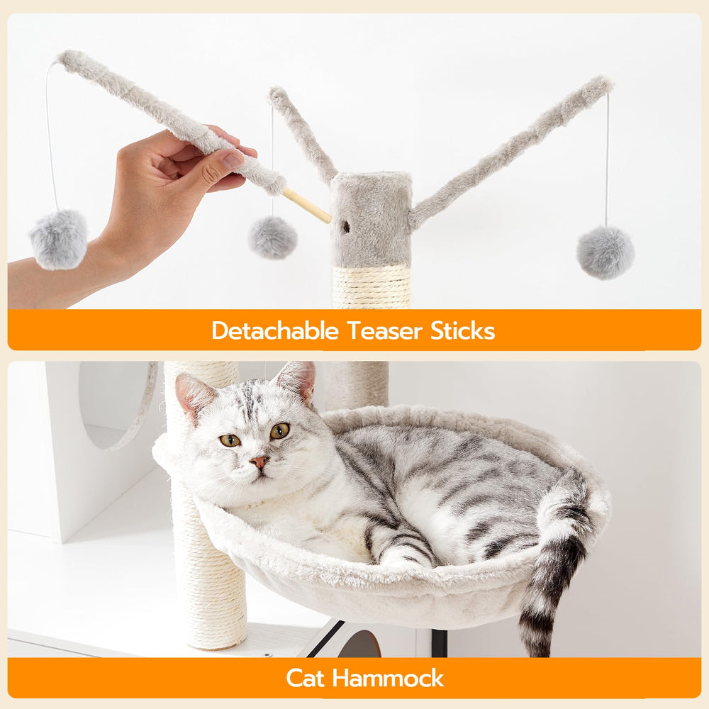 HOOBRO cat tree detachable teaser sticks boost interactive play