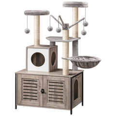 HOOBRO cat tree with litter box enclosure front view shows integrated space-saving design for a neat room