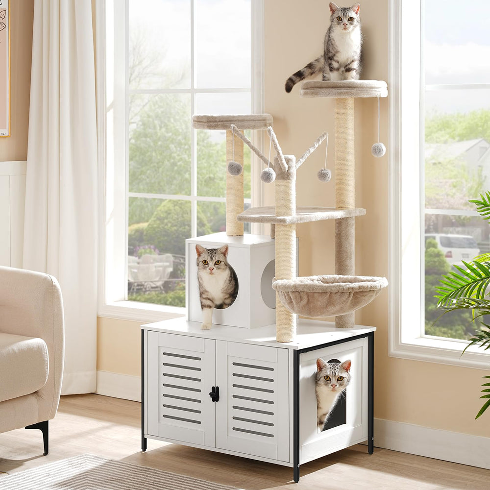 HOOBRO cat tree with litter box enclosure for privacy and tidy spaces