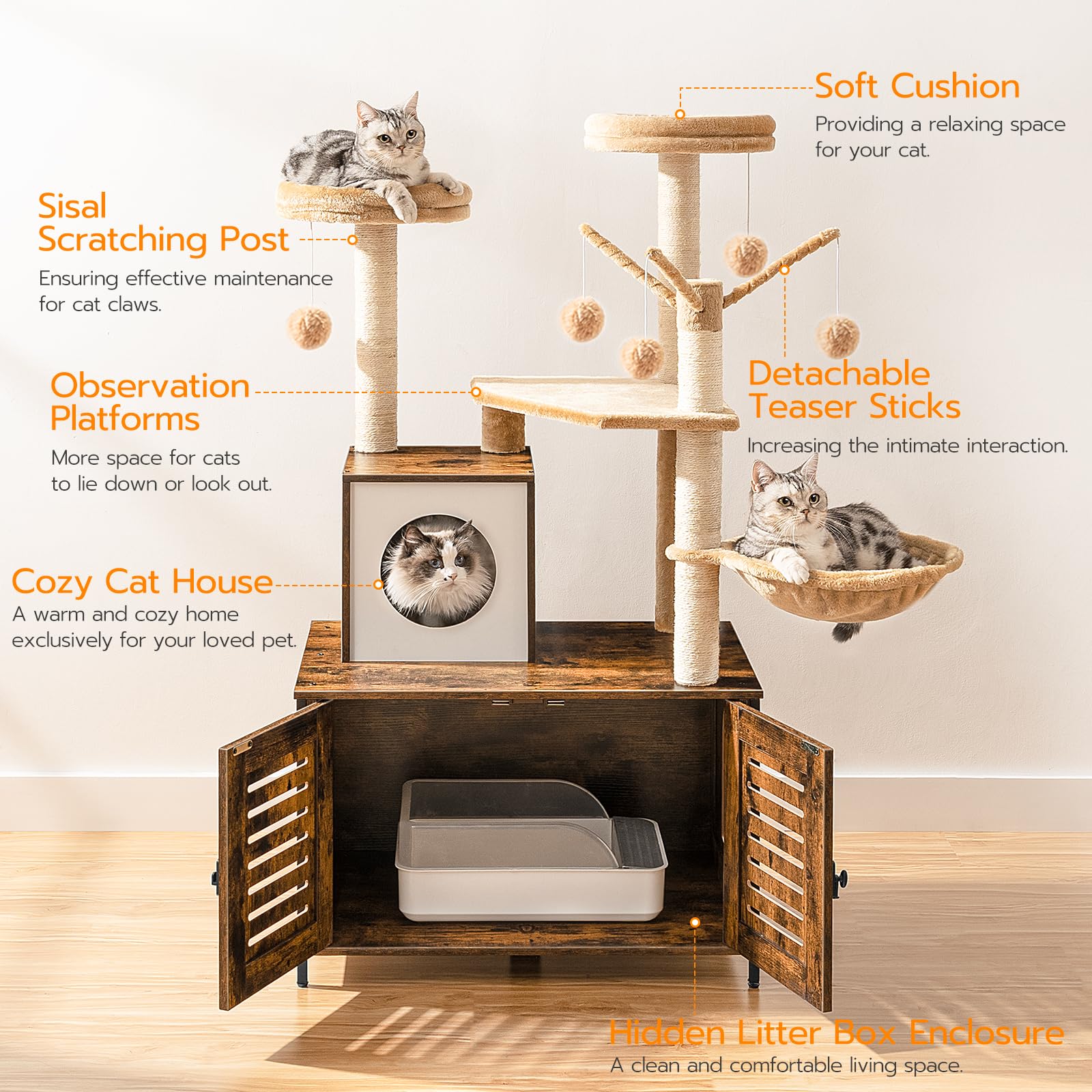 HOOBRO cat tree louver doors emphasize hidden washroom privacy and tidy interiors.