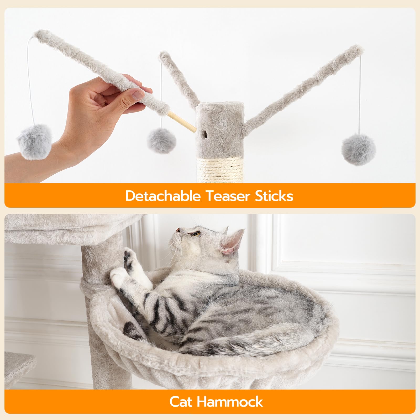 HOOBRO cat tree magnetic doors enable easy access to the litter enclosure.