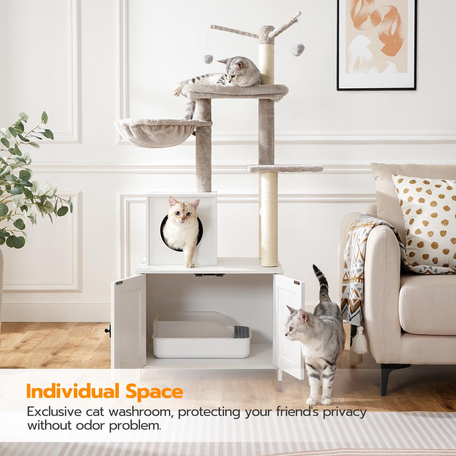 HOOBRO cat tree plush cushions deliver comfy resting spots after active play.