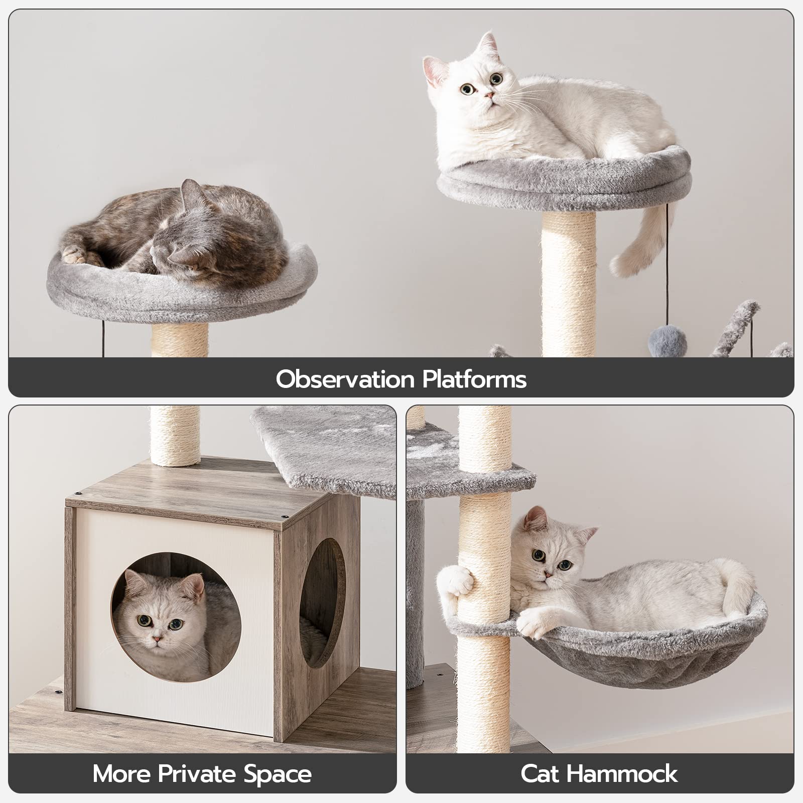 HOOBRO cat tree teaser sticks are removable for interactive play