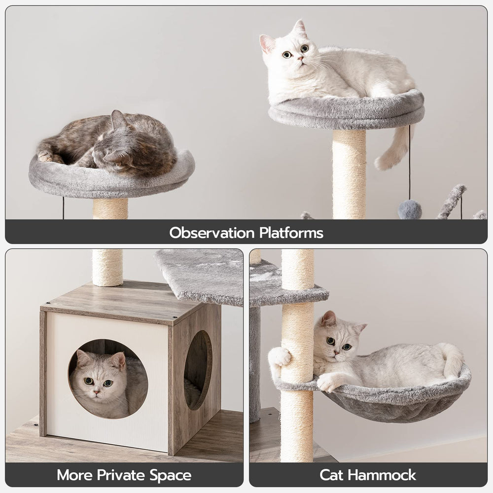 HOOBRO cat tree teaser sticks are removable for interactive play