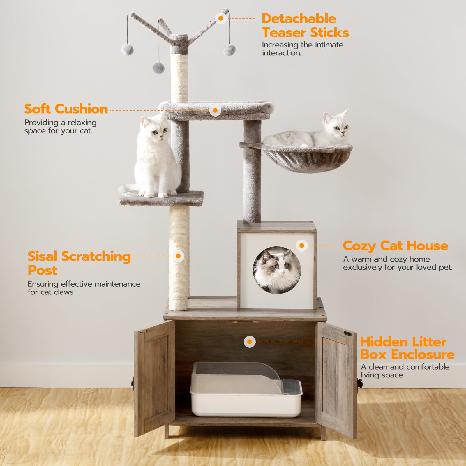 HOOBRO Cat Tree Tower multi-level decks support climbing, resting, and enrichment for cats