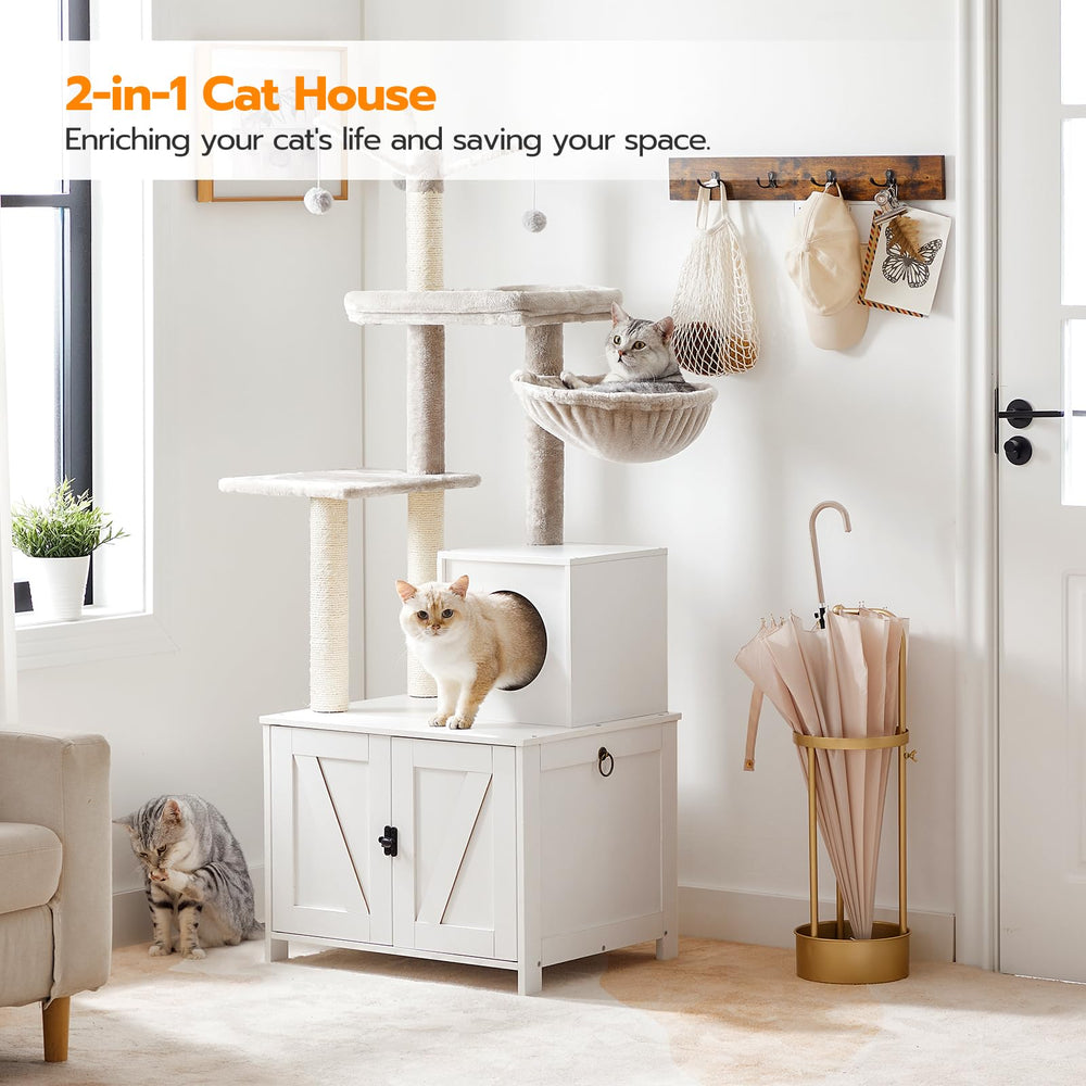 HOOBRO cat tree two-in-one design blends climbing and concealment for versatile playtime.