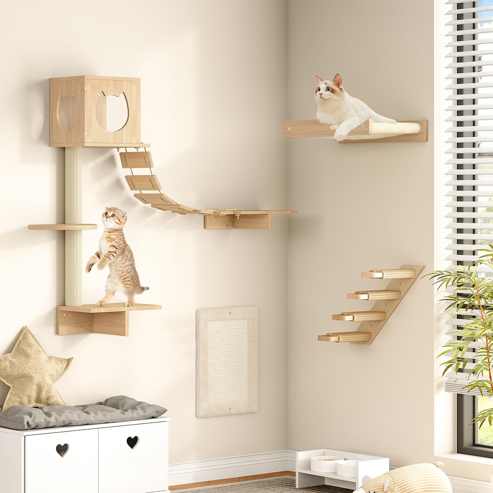 HOOBRO natural-oak durability conveys sturdy, long-lasting cat furniture