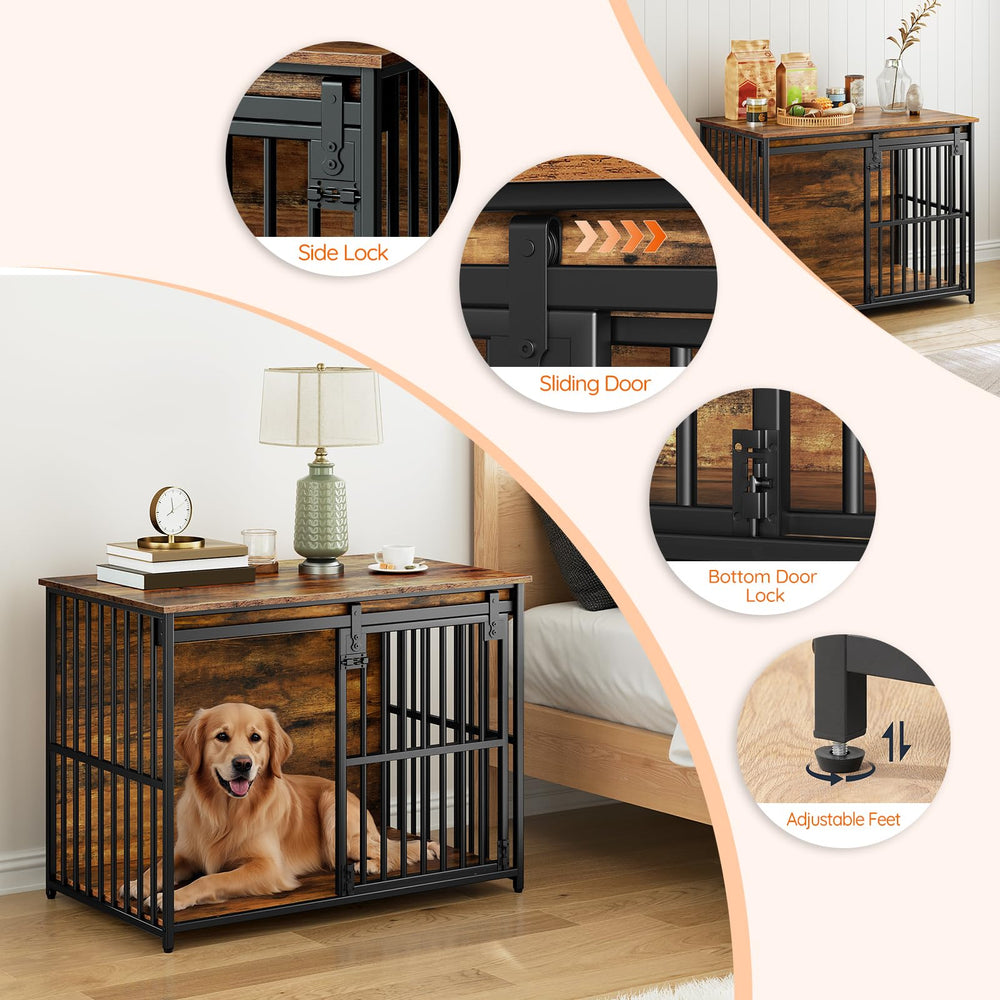 HOOBRO dog crate furniture 3 latches close-up emphasizes secure closure