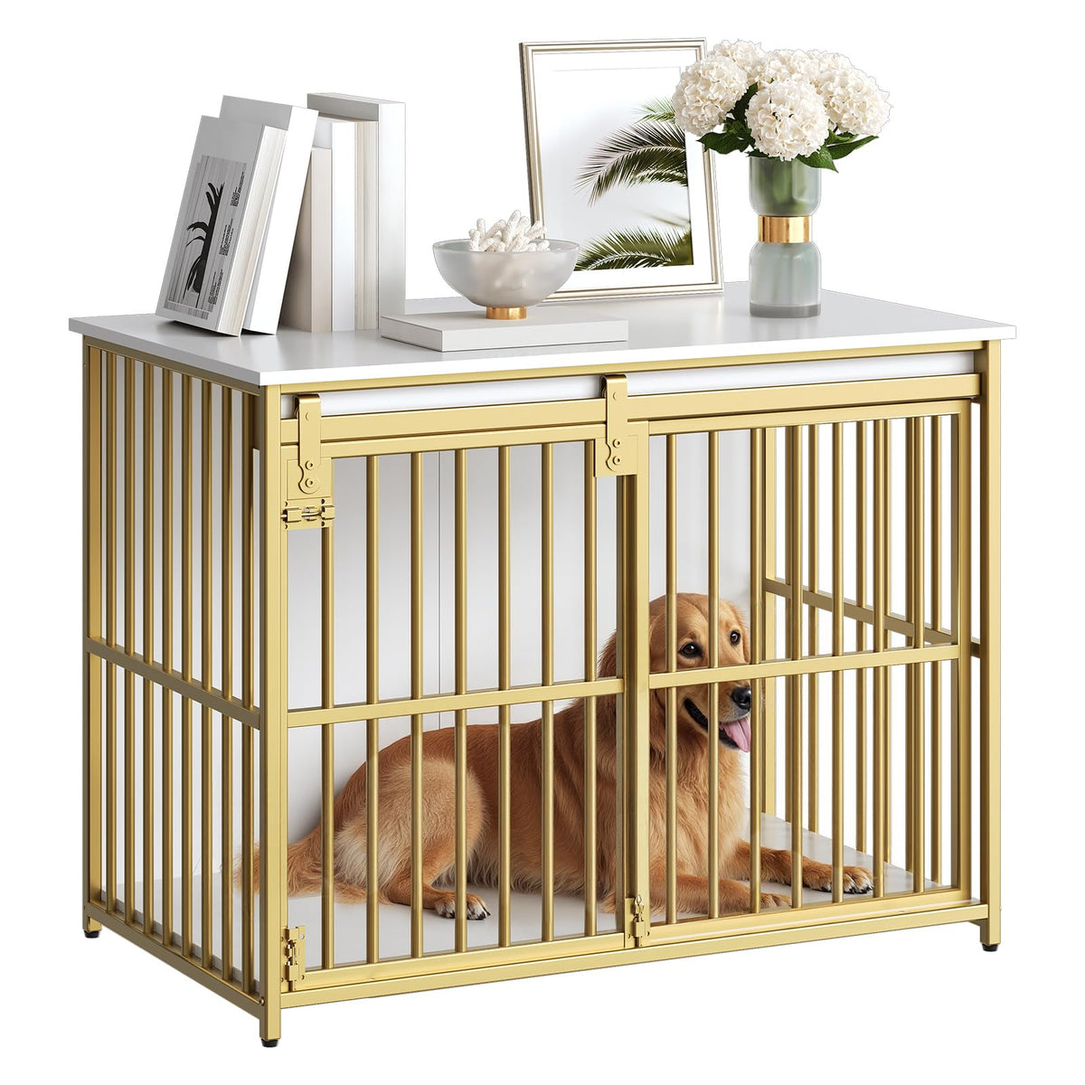 HOOBRO dog crate furniture 36.6-inch wide view shows sturdy frame and top surface
