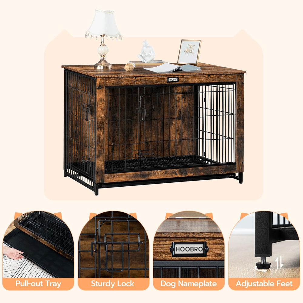 HOOBRO dog crate furniture ample space supports relaxed dog time.