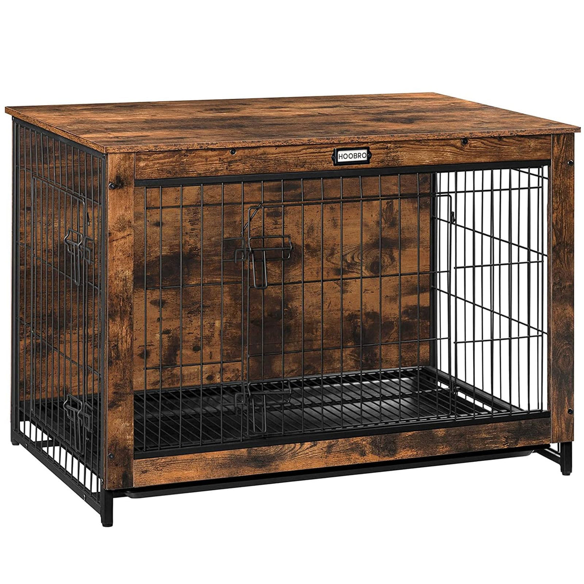 HOOBRO dog crate furniture double doors for easy access and versatile placement.
