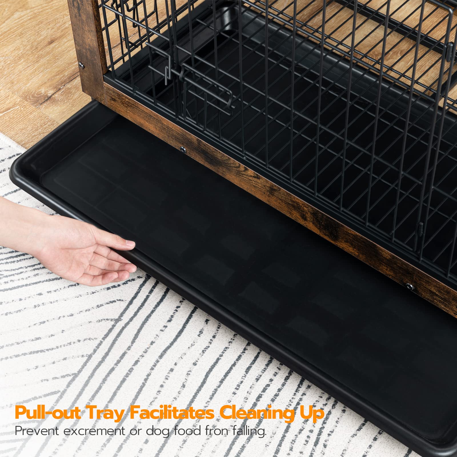 HOOBRO dog crate furniture easy assembly with numbered parts.