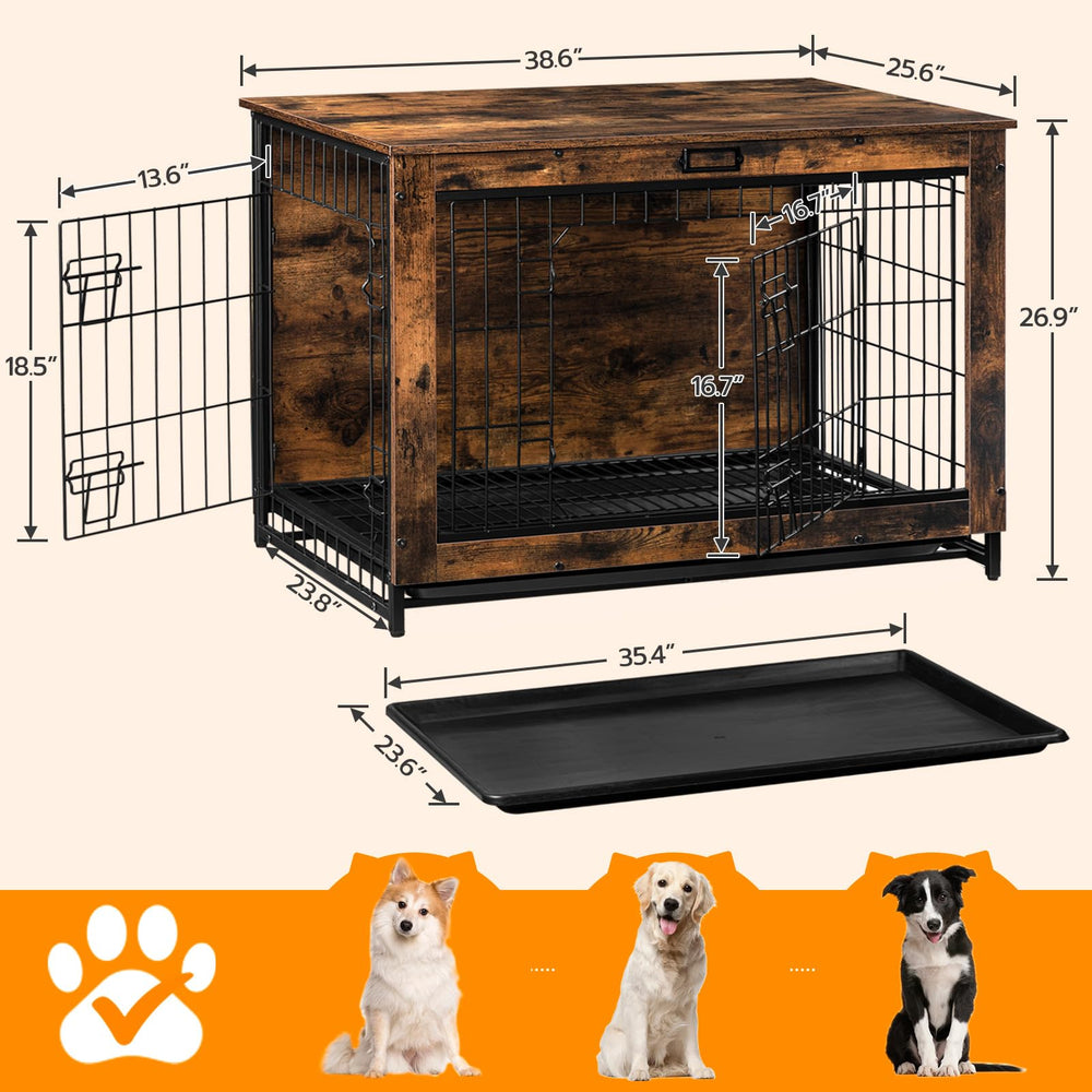 HOOBRO dog crate furniture interior space shows generous room for mid-size dogs.