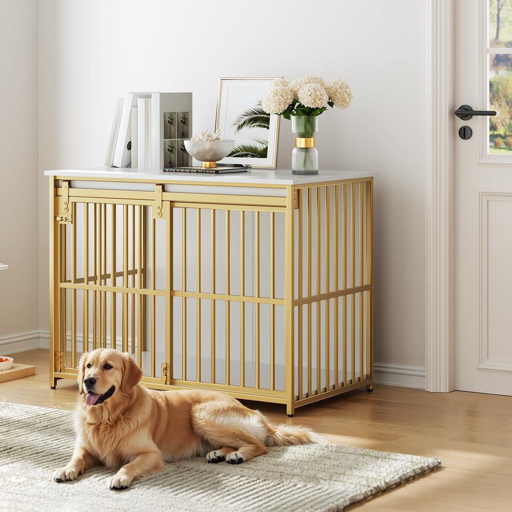 HOOBRO dog crate furniture latching-system close-up highlights secure 3-latch design