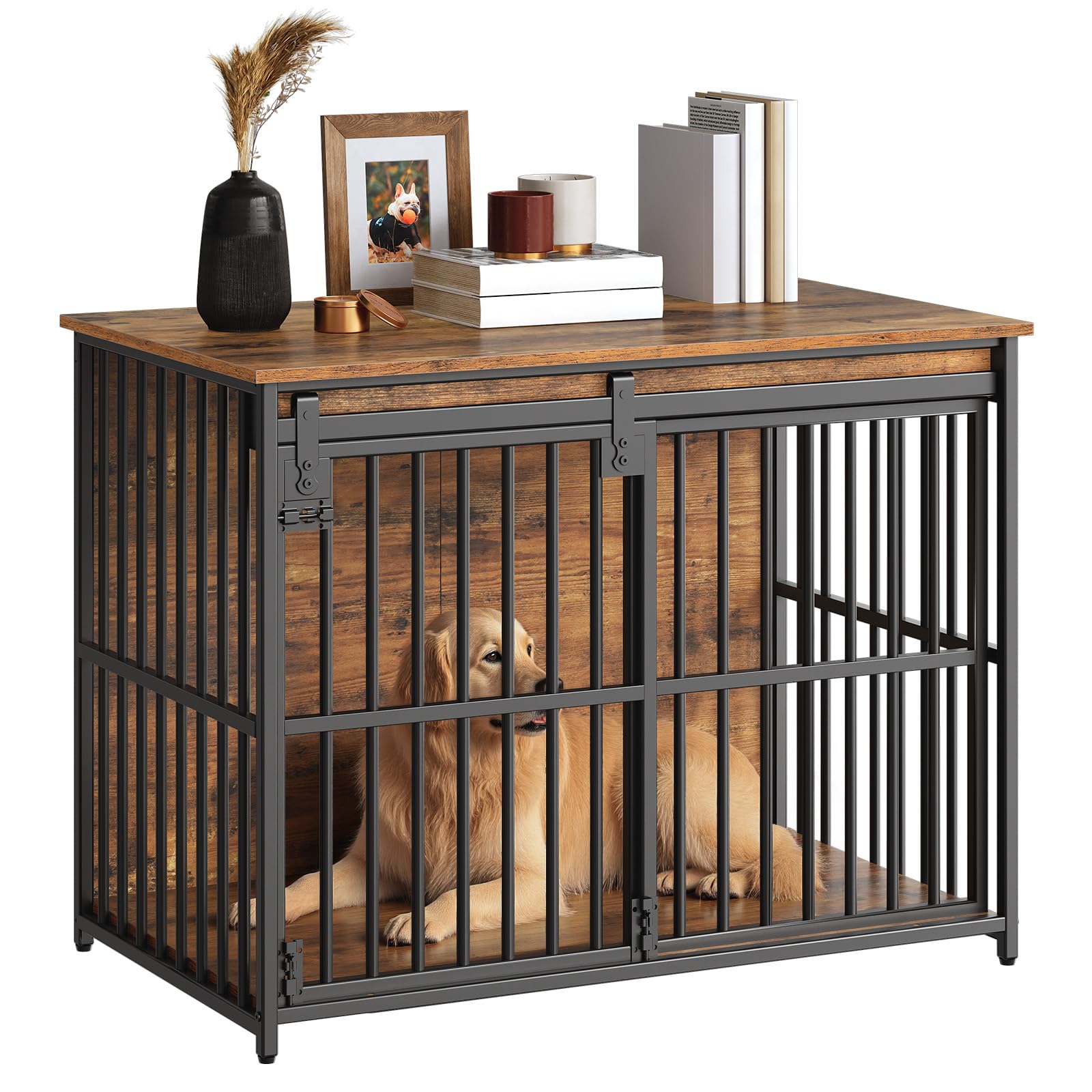 HOOBRO dog crate furniture left view shows sturdy frame for durable confinement