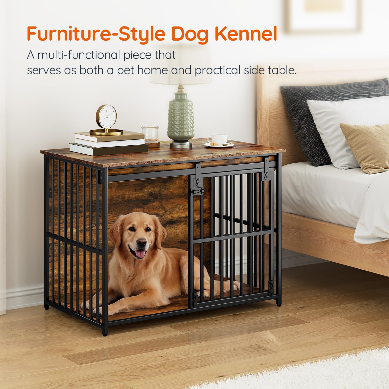HOOBRO dog crate furniture rustic brown finish blends with home decor
