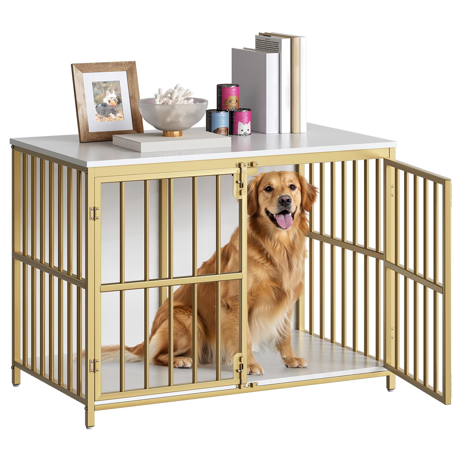HOOBRO dog crate furniture side table front view, stylishly concealing a cozy pet space