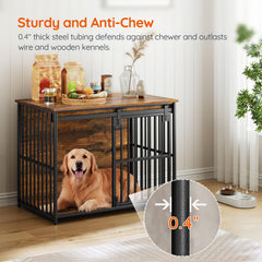HOOBRO dog crate furniture sliding door open demonstrates easy access for pets