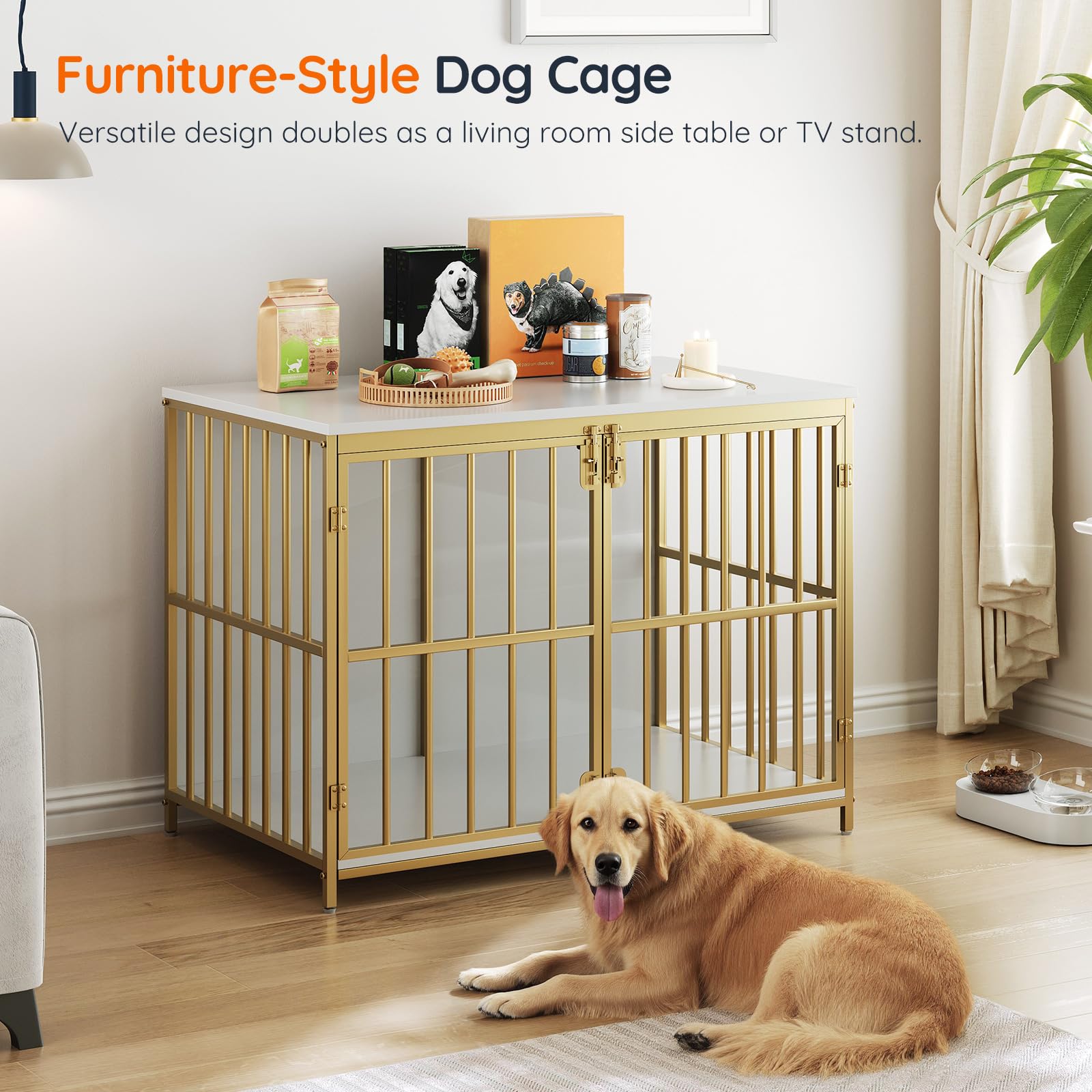 HOOBRO dog crate furniture top surface supports up to 154 lb for versatile use as a table