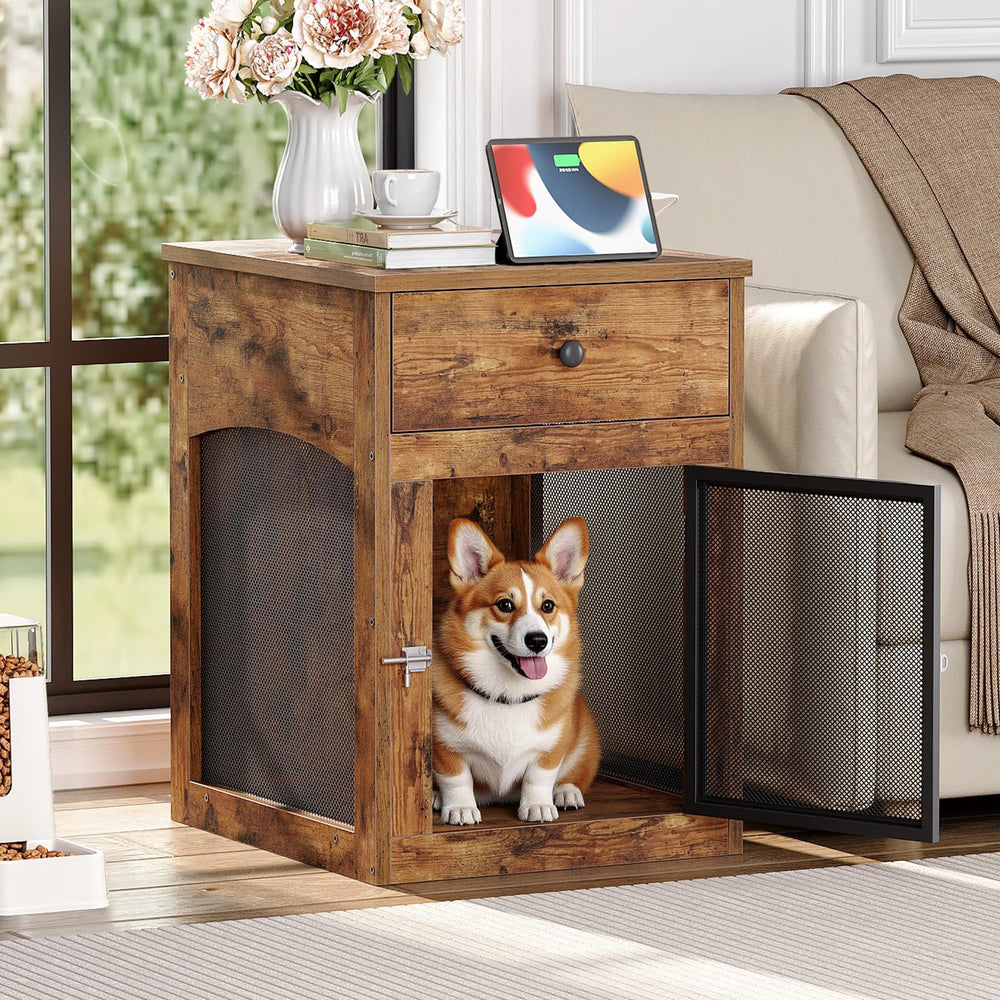 HOOBRO dog crate furniture three-sided mesh for ventilation and visibility