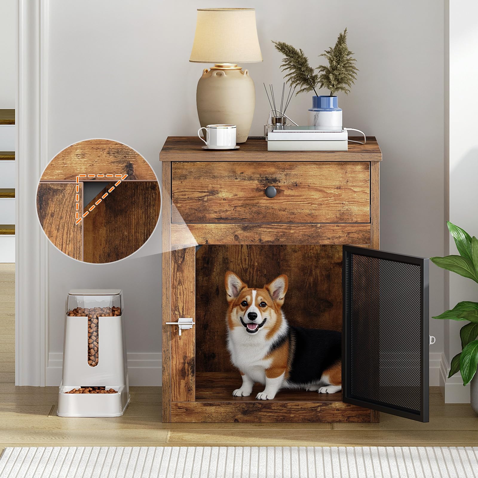 HOOBRO dog crate furniture wooden decor accents on a tidy end table