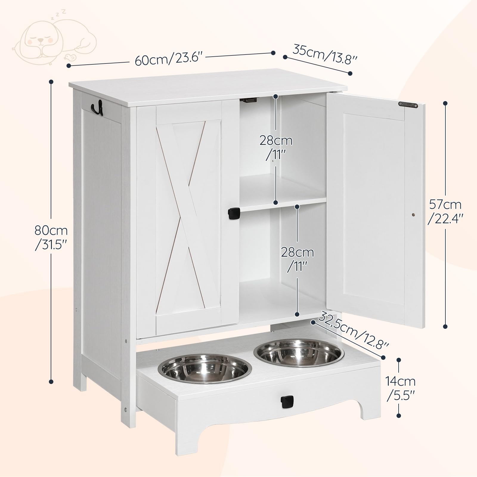 HOOBRO dog feeding station adjustable shelf detail for customizable height