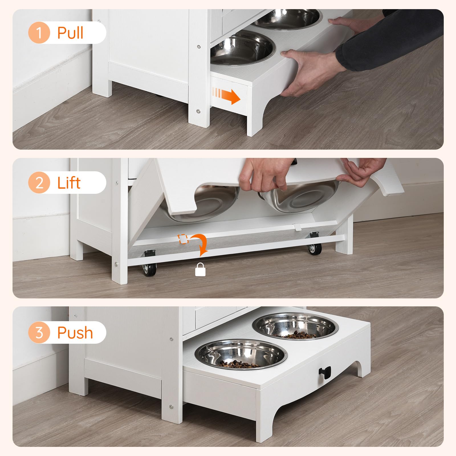 HOOBRO dog feeding station in a living room scene as stylish pet furniture