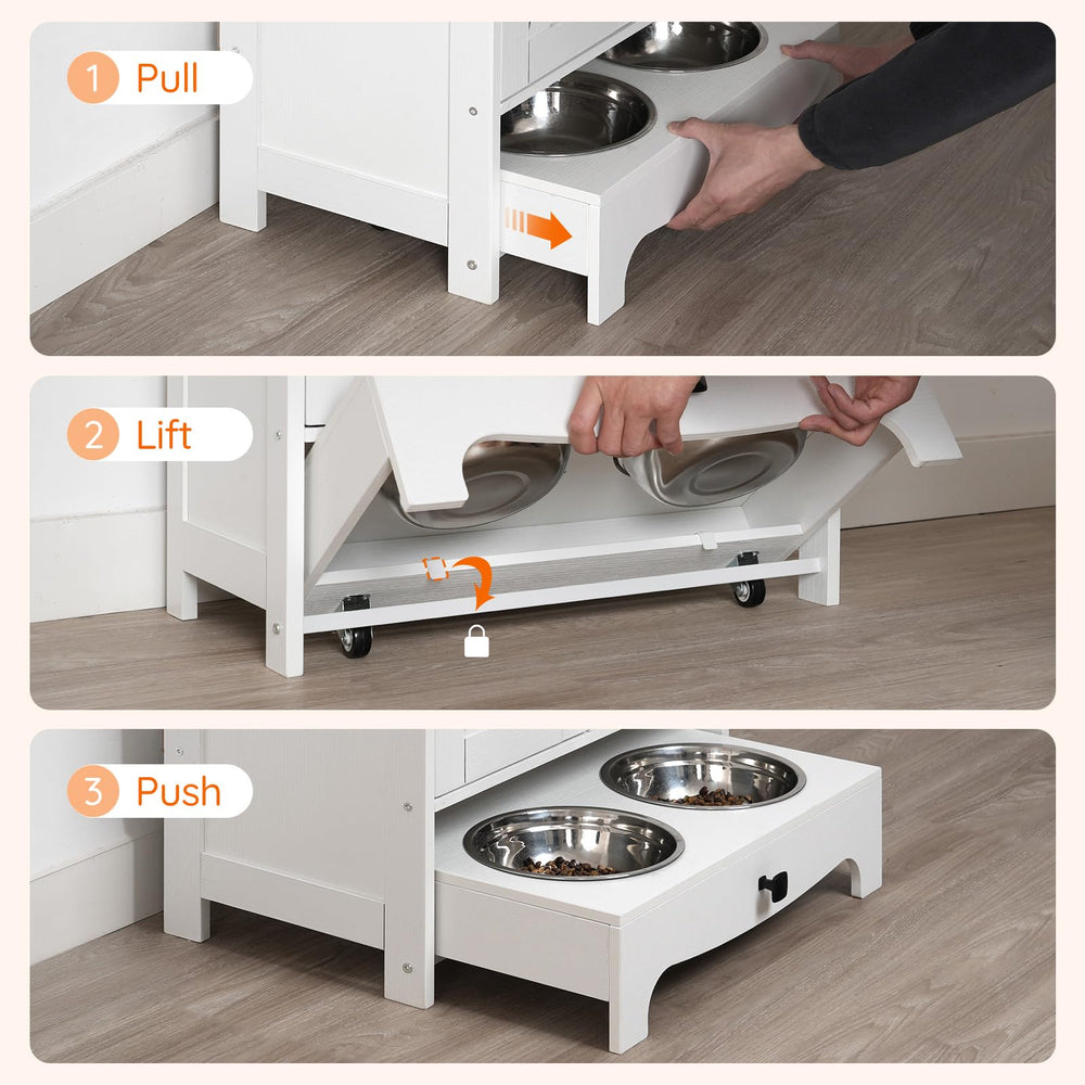 HOOBRO dog feeding station in a living room scene as stylish pet furniture