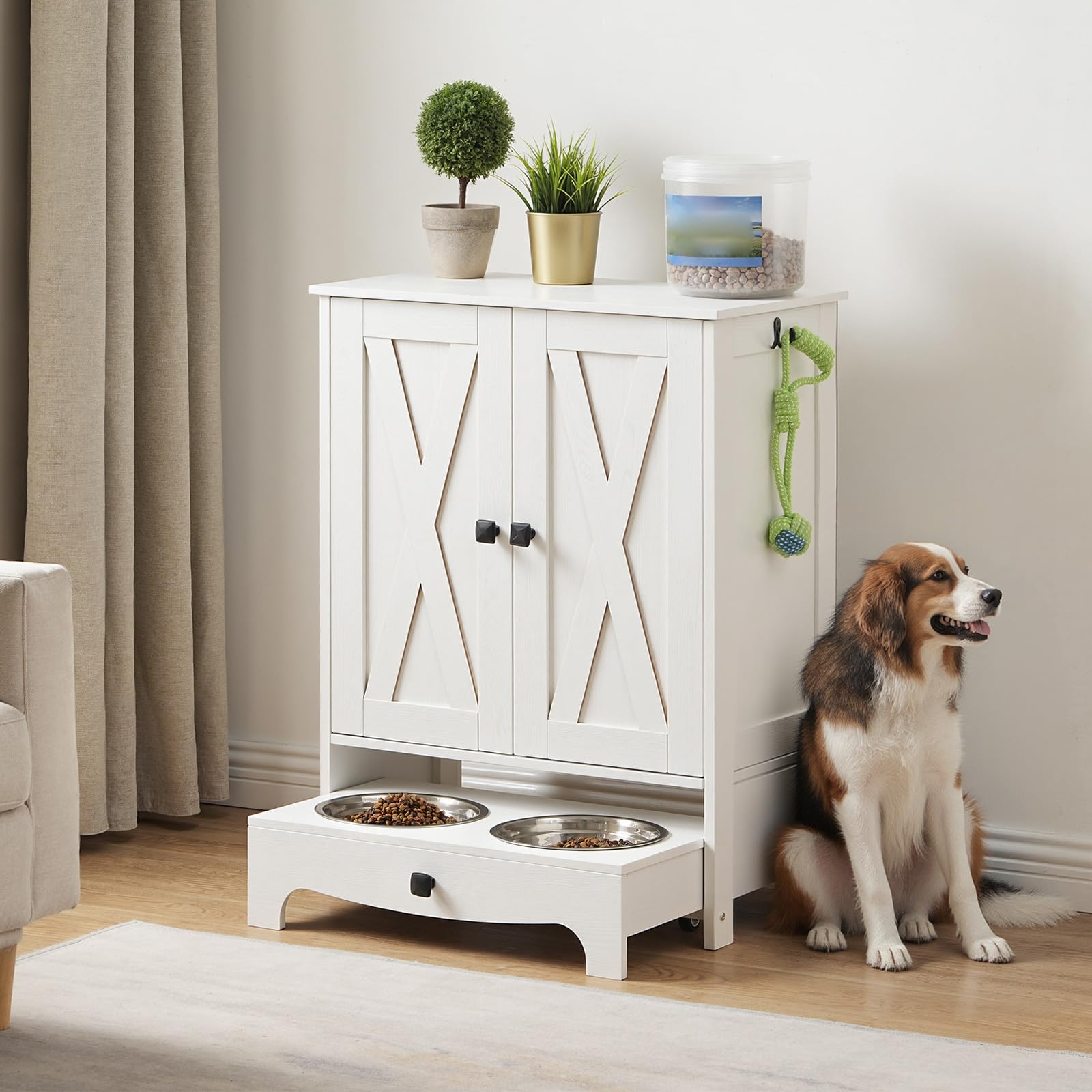 HOOBRO dog feeding station storage cabinet showing hidden space for tidy pet supplies