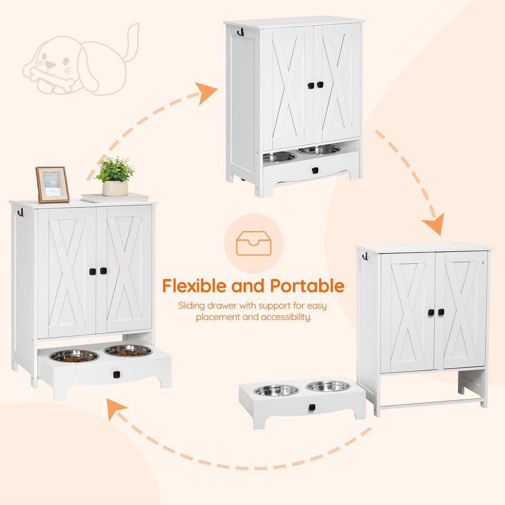 HOOBRO dog feeding station easy-assembly setup with labeled parts and tools