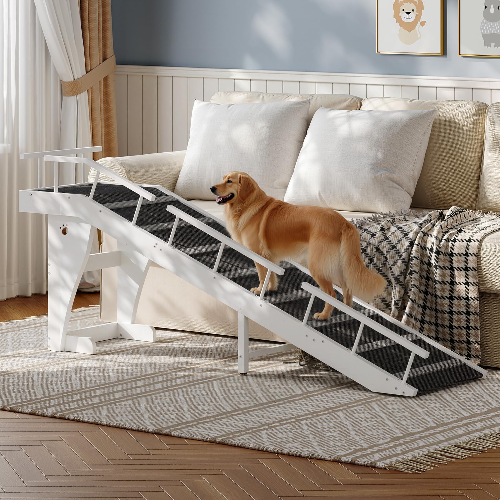HOOBRO dog ramp non-slip carpet close-up shows secure footing