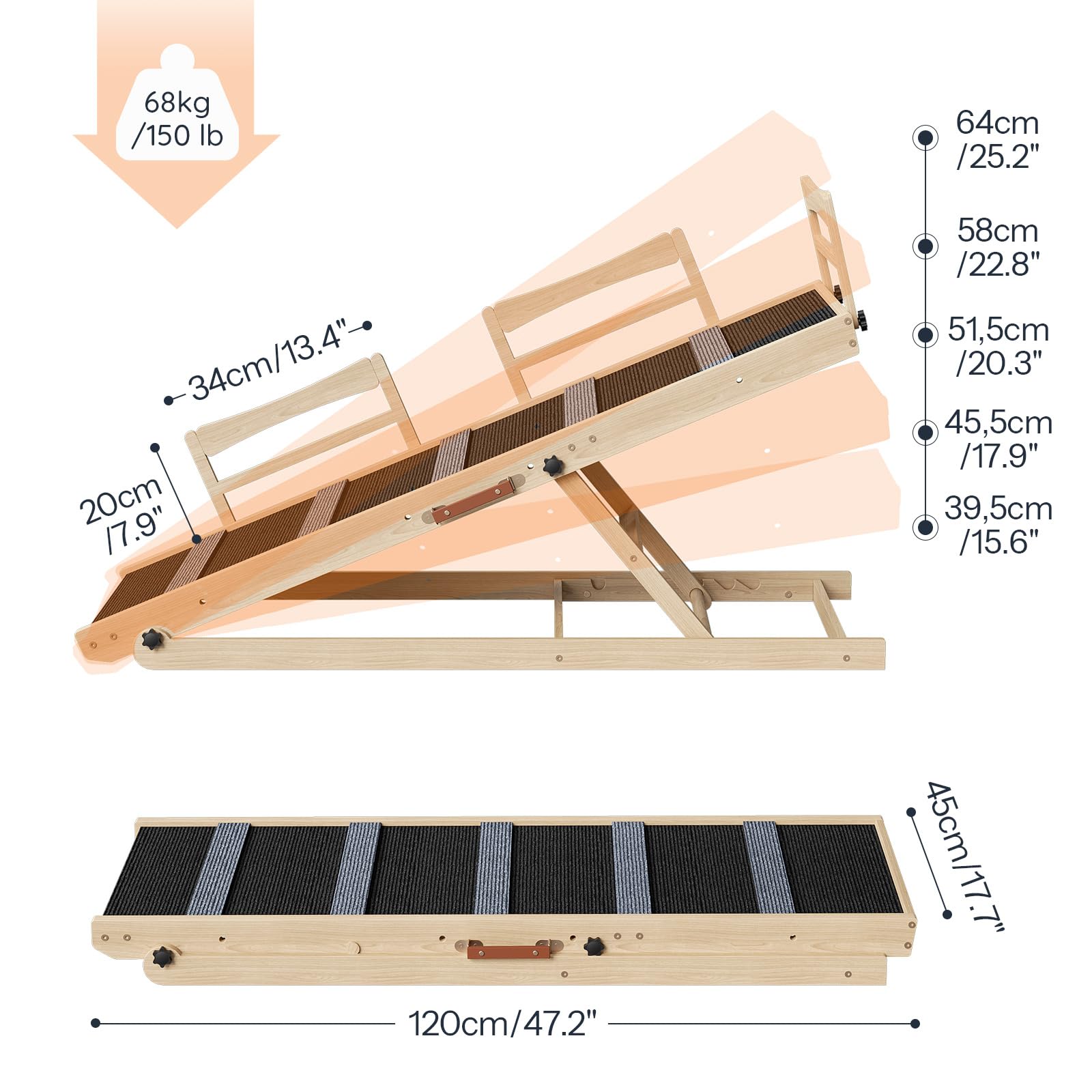 HOOBRO dog ramp non-slip surface enhances footing for seniors