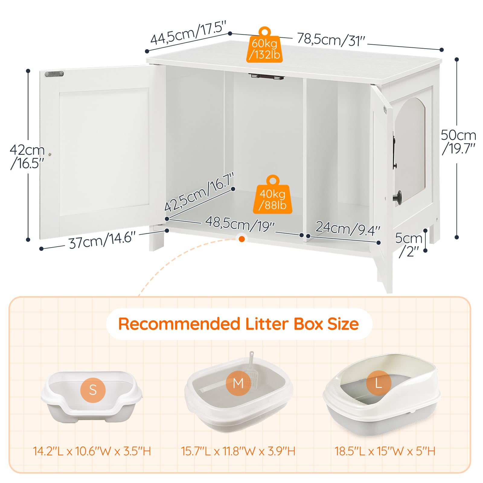 HOOBRO double-door access shows easy litter box removal and cleaning.
