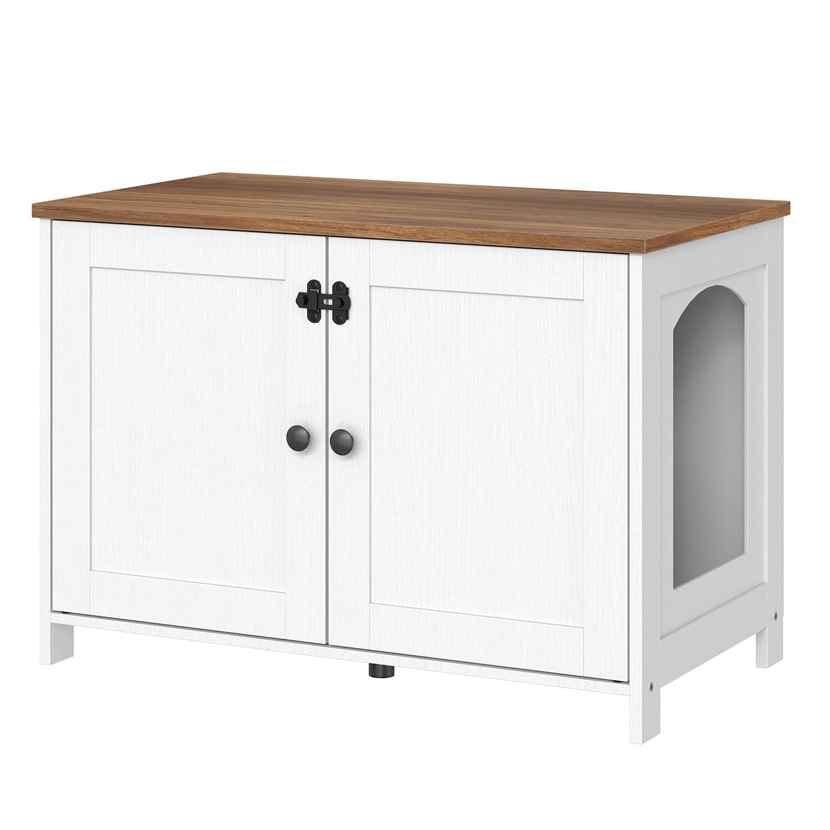 HOOBRO litter box enclosure front view in white-walnut finish for discreet cat care.