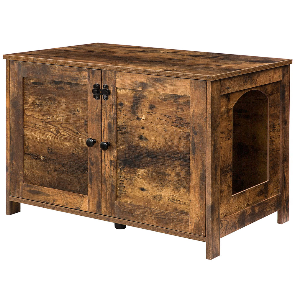 HOOBRO litter box enclosure front view; rustic wood and hidden litter for tidy spaces