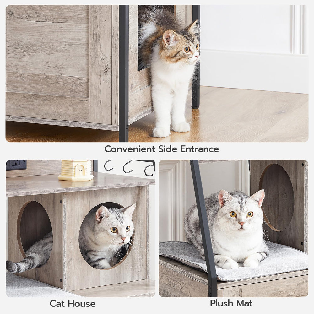 HOOBRO two-tier shelves for cat supplies neatly organized.