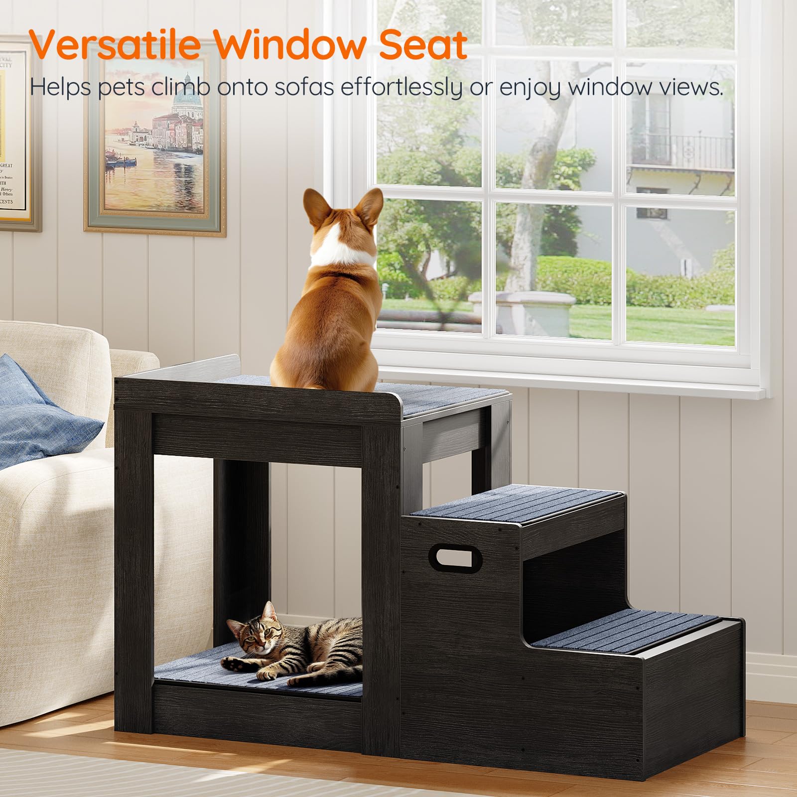 HOOBRO pet window seat charcoal gray ready for sunlit moments