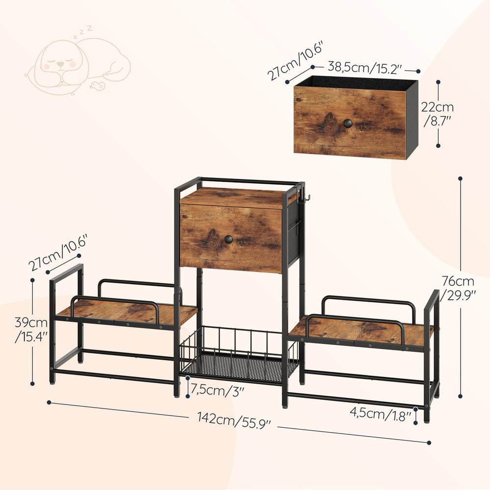 HOOBRO raised dog bowl stand drawer-open highlights convenient food storage within reach.
