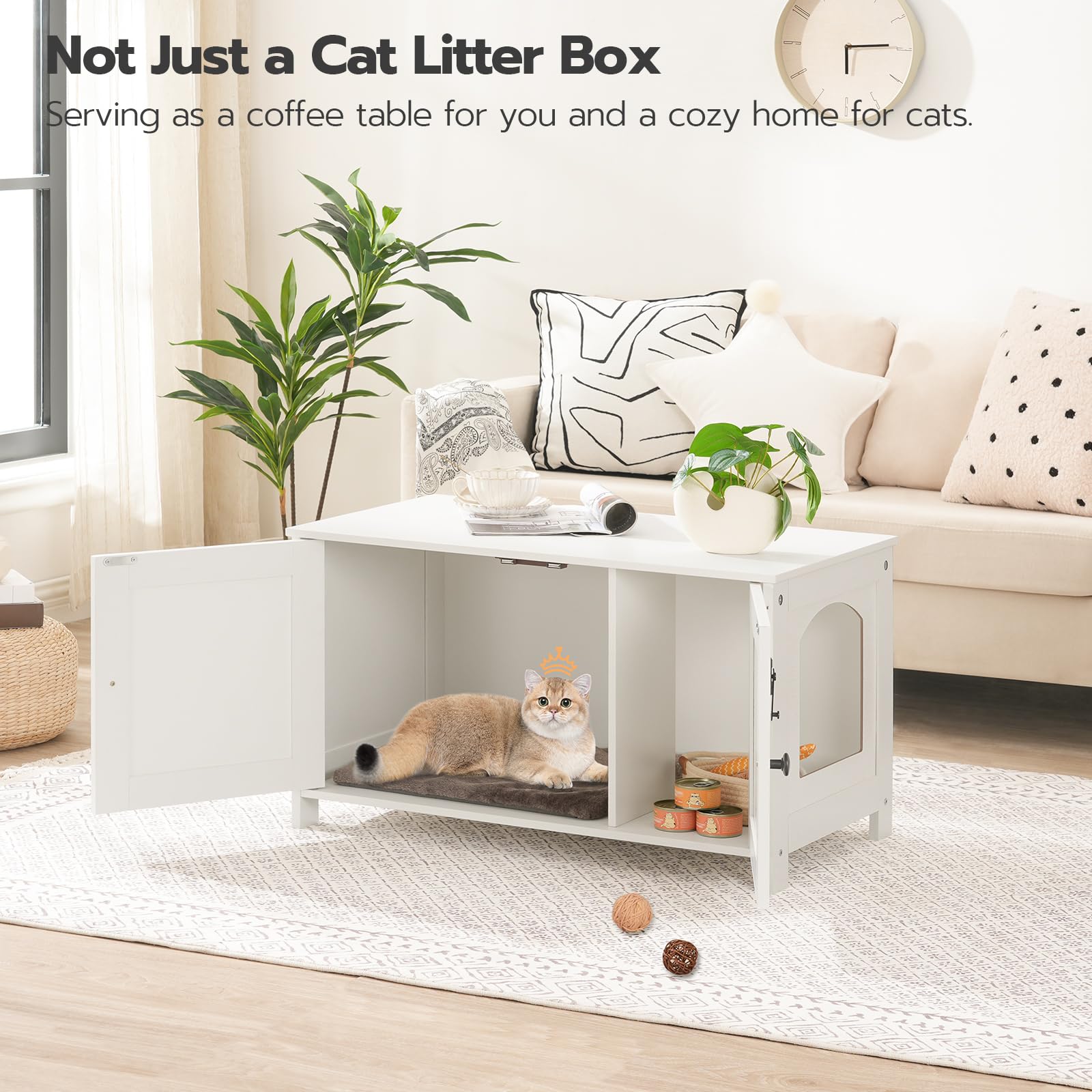 HOOBRO removable divider highlights adjustable interior for larger litter boxes or custom layouts.