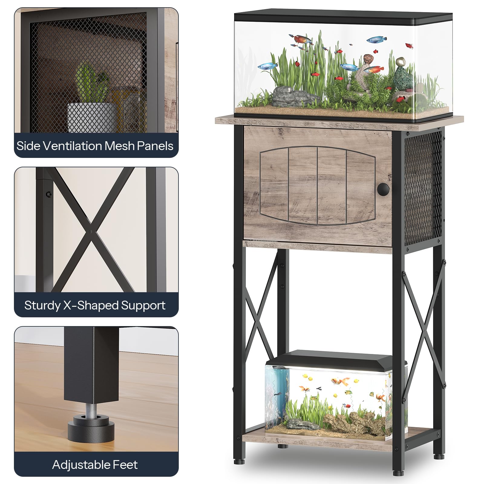 HOOBRO reptile tank stand with ventilated cabinet supports organized reptile care and airflow.